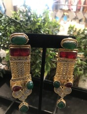 Perahun Gold with Red green Dangling earings-74550