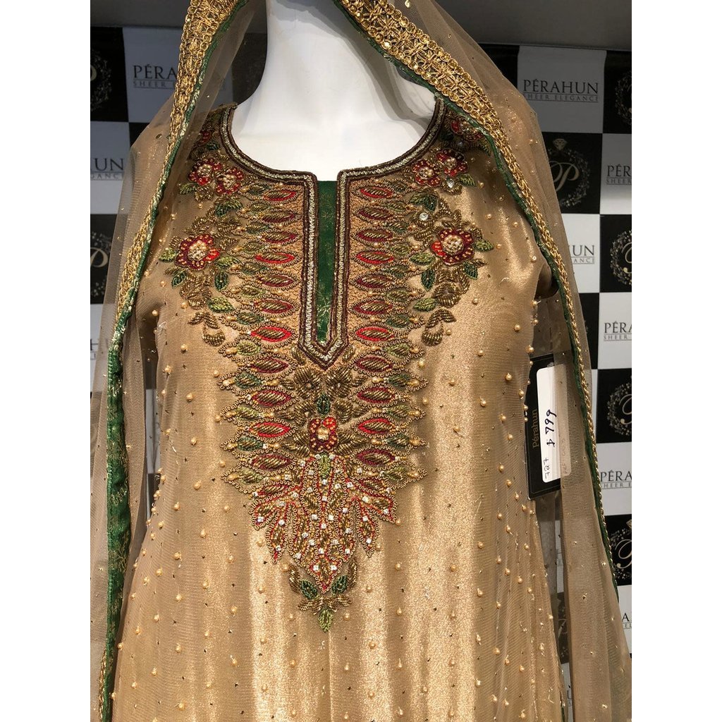 Perahun Copper and green lehnga suit- Small size PRF003