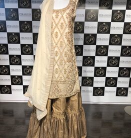 Perahun Offwhite and copper farshi gharara suit- Medium