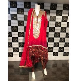 Perahun Red and maroon ombre high low dress - size Medium