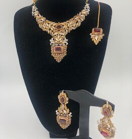 Nadia Chhotani Garnet and gold bridal set-ST1012