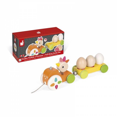 Janod Zigolos Pull Along Tractor - Hen Janod Zigolos Pull Along Tractor - Hen