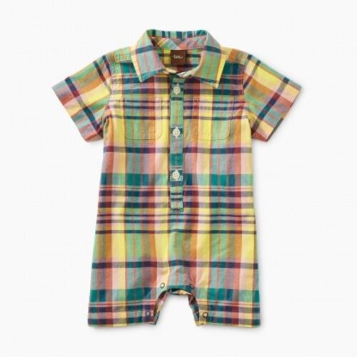 Tea Plaid Buttoned Romper Tea Plaid Buttoned Romper