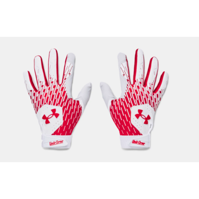 UNDERARMOUR 1378764-105 UA CLEAN UP WHT/RED AD BATTING GLOVES