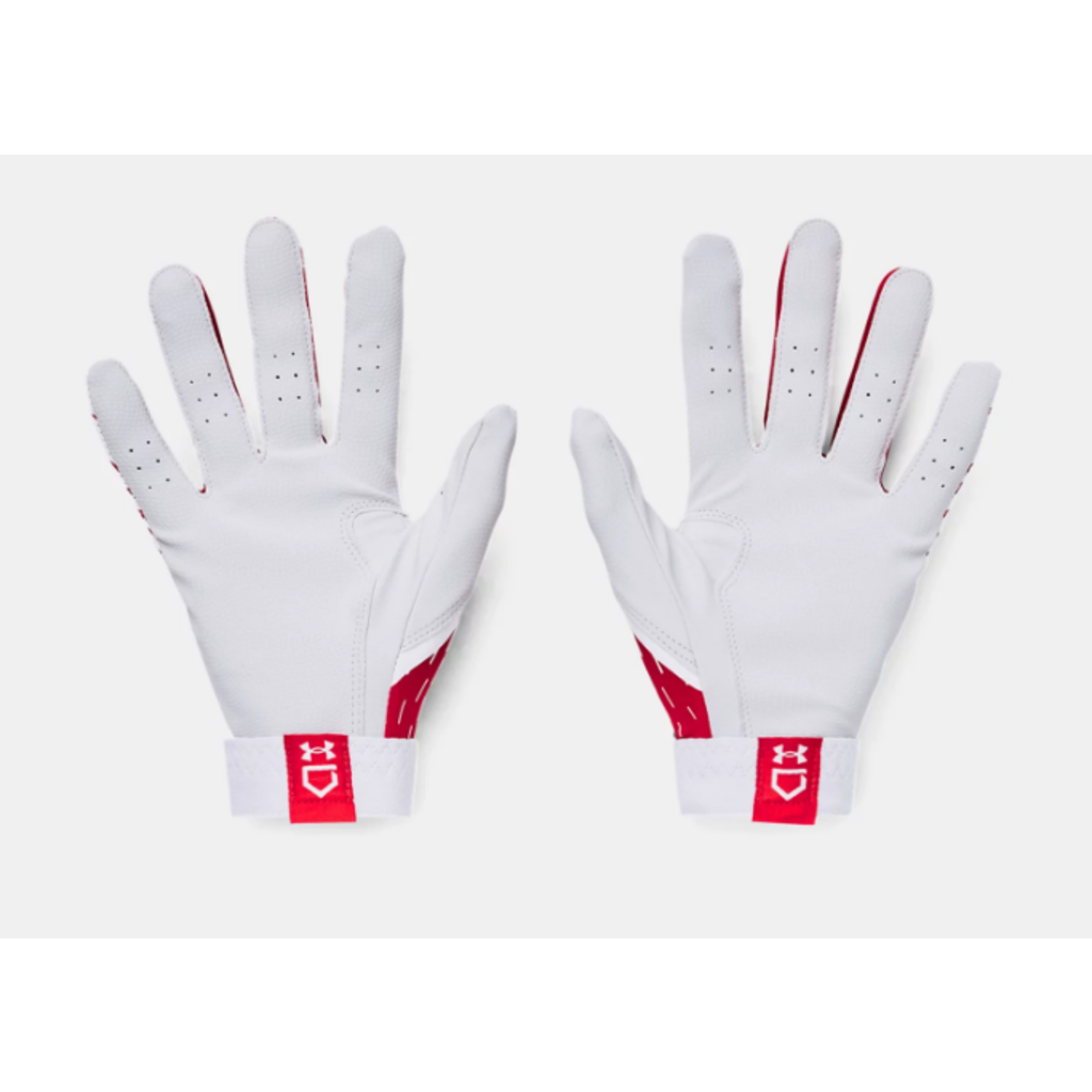 UNDERARMOUR 1378764-105 UA CLEAN UP WHT/RED AD BATTING GLOVES