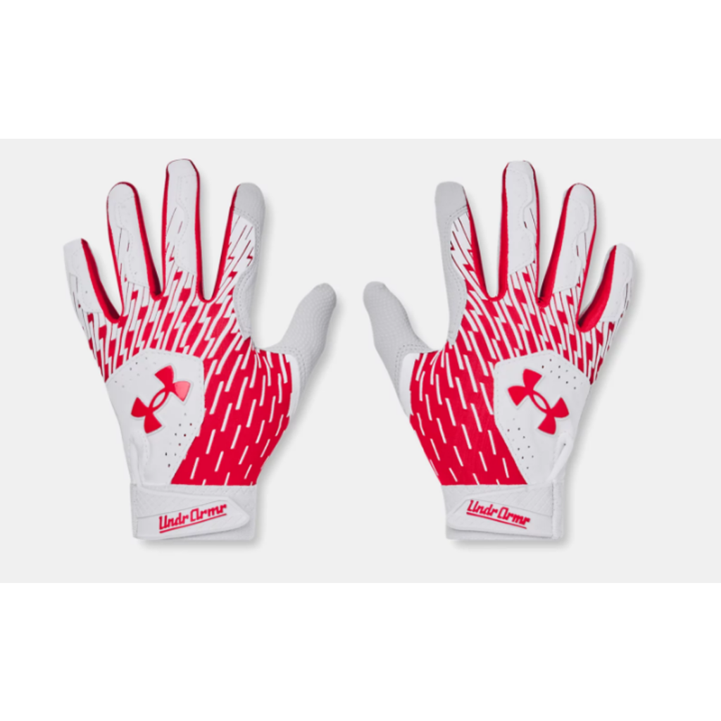 UNDERARMOUR 1378766-105 UA CLEAN UP YT WHT/RED BATTING GLOVES