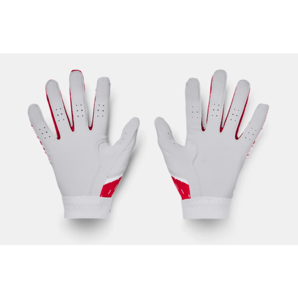 UNDERARMOUR 1378766-105 UA CLEAN UP YT WHT/RED BATTING GLOVES