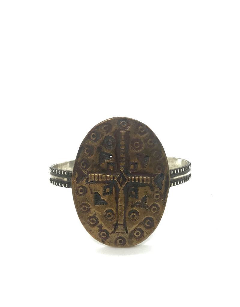 Bronze Petroglyph and Sterling Cuff Four Directions