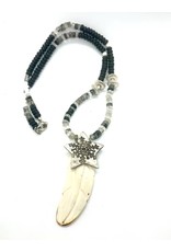 Feather Necklace Carved Buffalo Bone