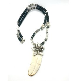 Feather Necklace Carved Buffalo Bone