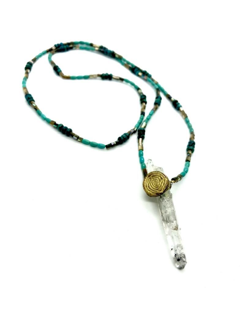 Quartz on Turquoise with Spiral Petroglyph