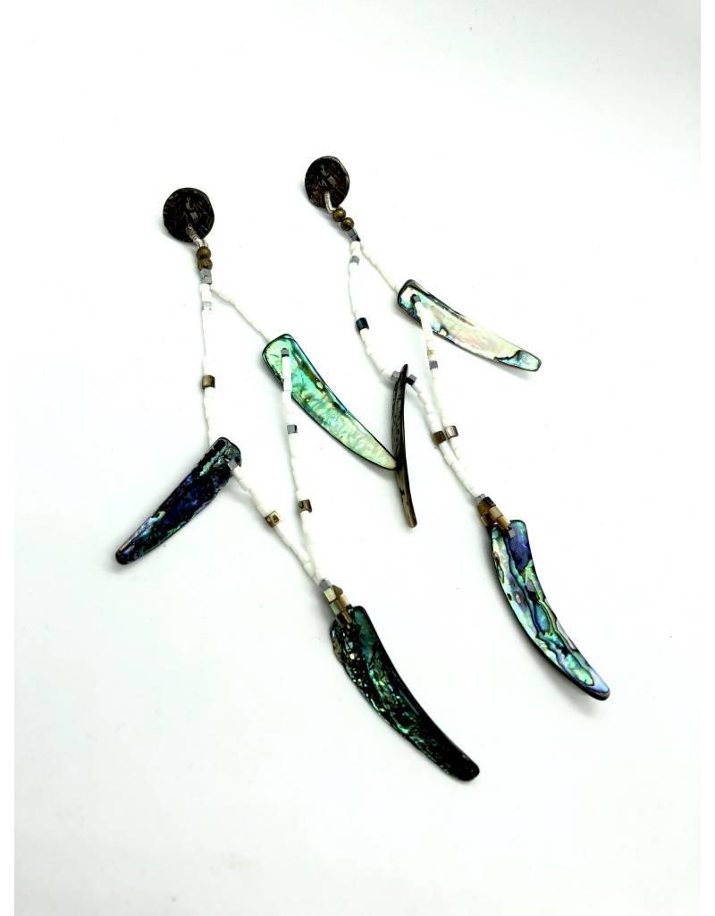 Extra long abalone and shell earrings