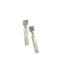 Rectangular silver and bronze shield earrings