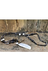 Carved buffalo bone feather necklace w/ bronze arrow