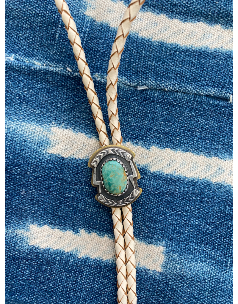 Turquoise & white Leather Bolo Tie