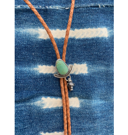 Turquoise & Leather Bolo Tie w/ lightning bolts