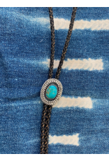 Turquoise & dark Leather Bolo Tie w/ Bulls