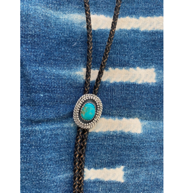 Turquoise & dark Leather Bolo Tie w/ Bulls