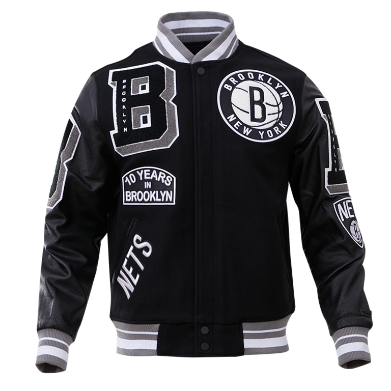 BROOKLYN NETS MASH UP LOGO VARSITY JACKET BBN654270-BLK