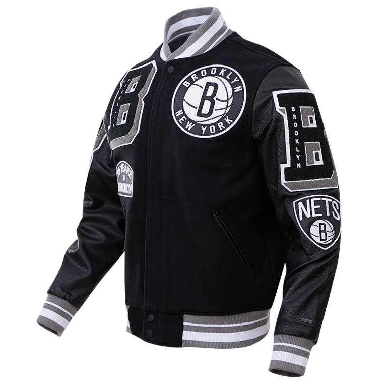 BROOKLYN NETS MASH UP LOGO VARSITY JACKET BBN654270-BLK