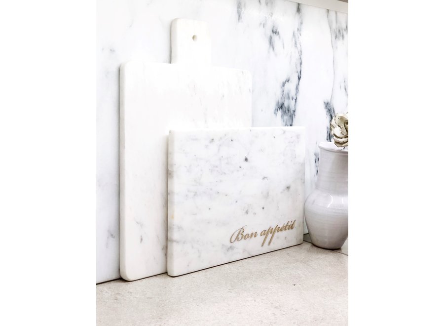 "Bon Appetit" White Marble Serving Board