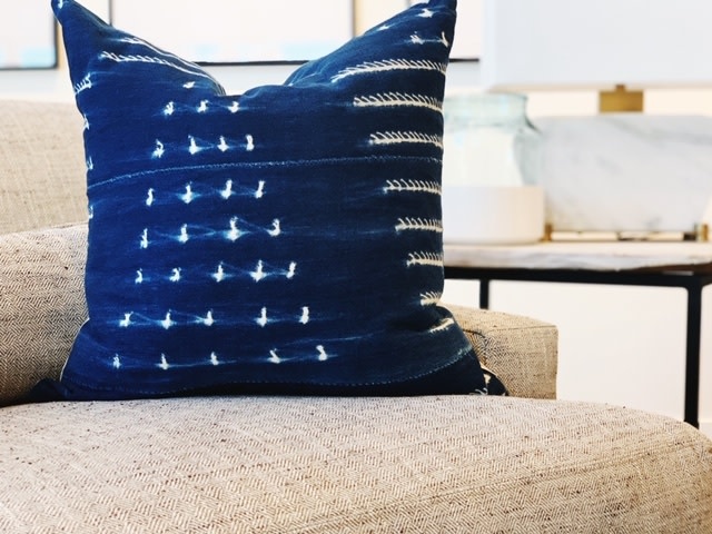 navy mudcloth pillow