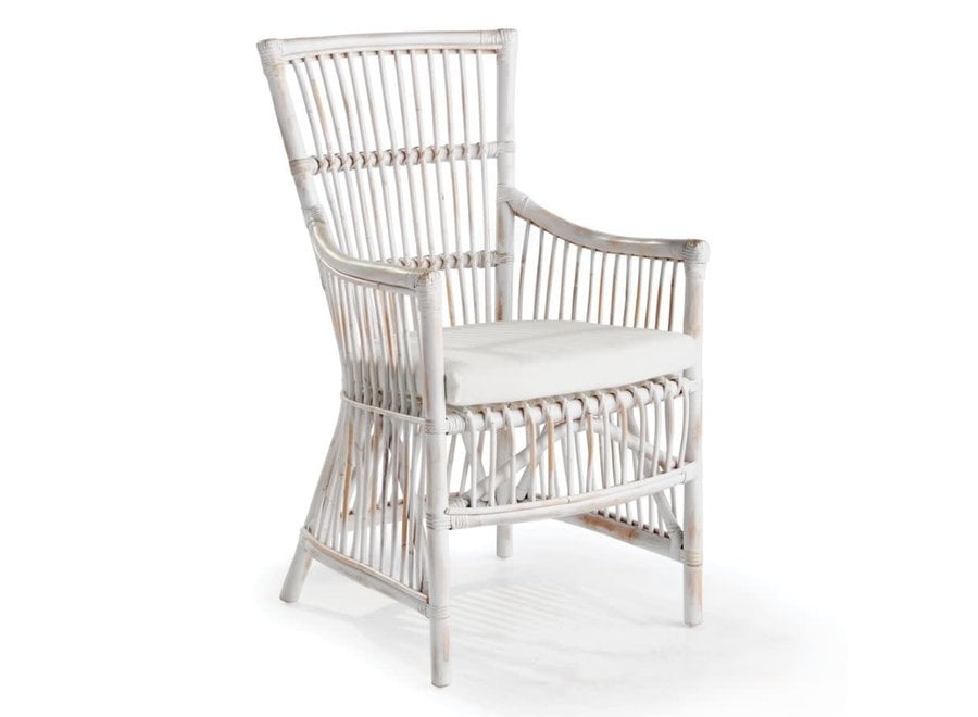 Whitewash Rattan Arm Dining  Chair PICKUP IN-STORE ONLY