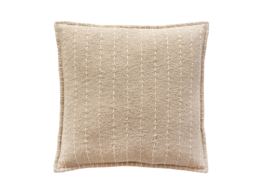 Beige Quilted Striped Cotton Throw Pillow