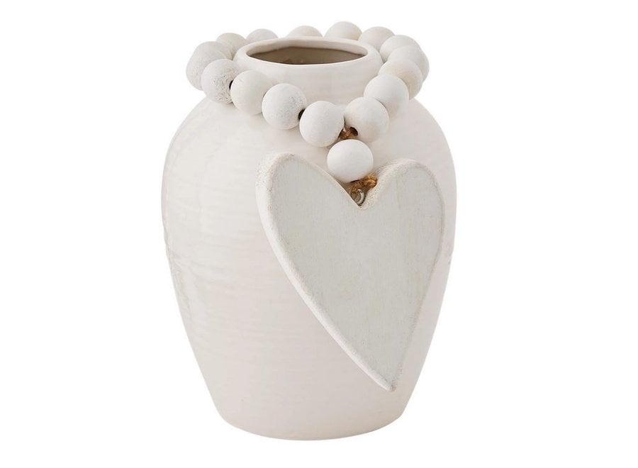 Short White Beaded Stoneware Vase