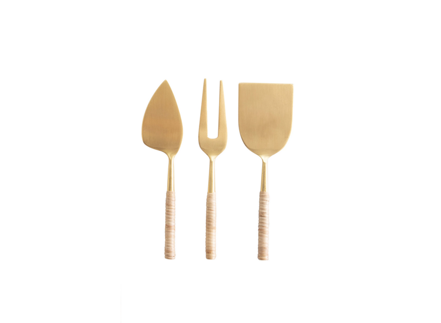 Cheese Servers with Rattan Handles S/3