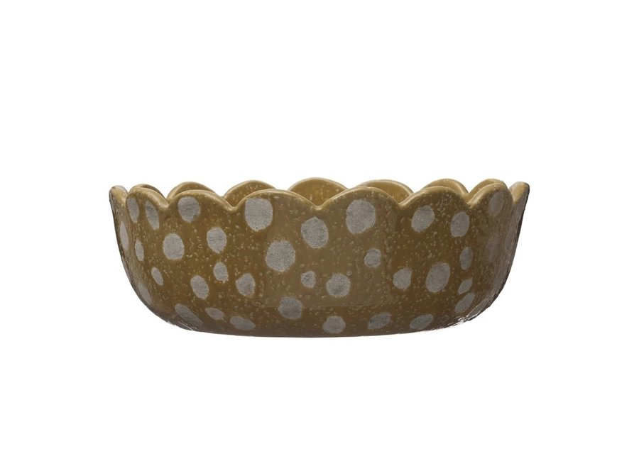 Hand-Painted Terra-cotta Bowl-Scalloped Edge & Dots