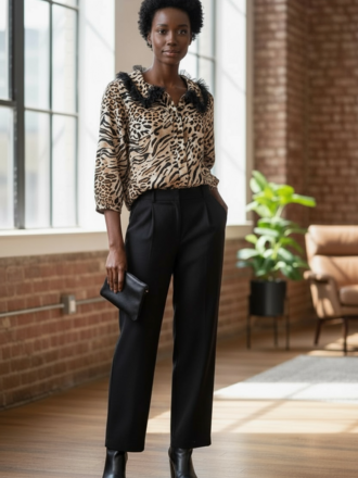 C|Dobbs Animal Print Jersey Blouse