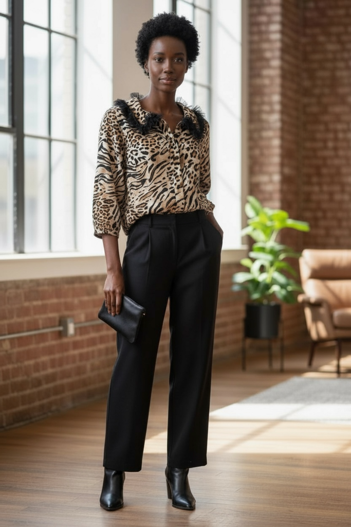 C|Dobbs Animal Print Jersey Blouse