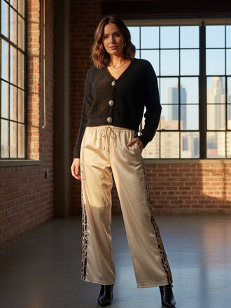 Satin Animal Trim Pants