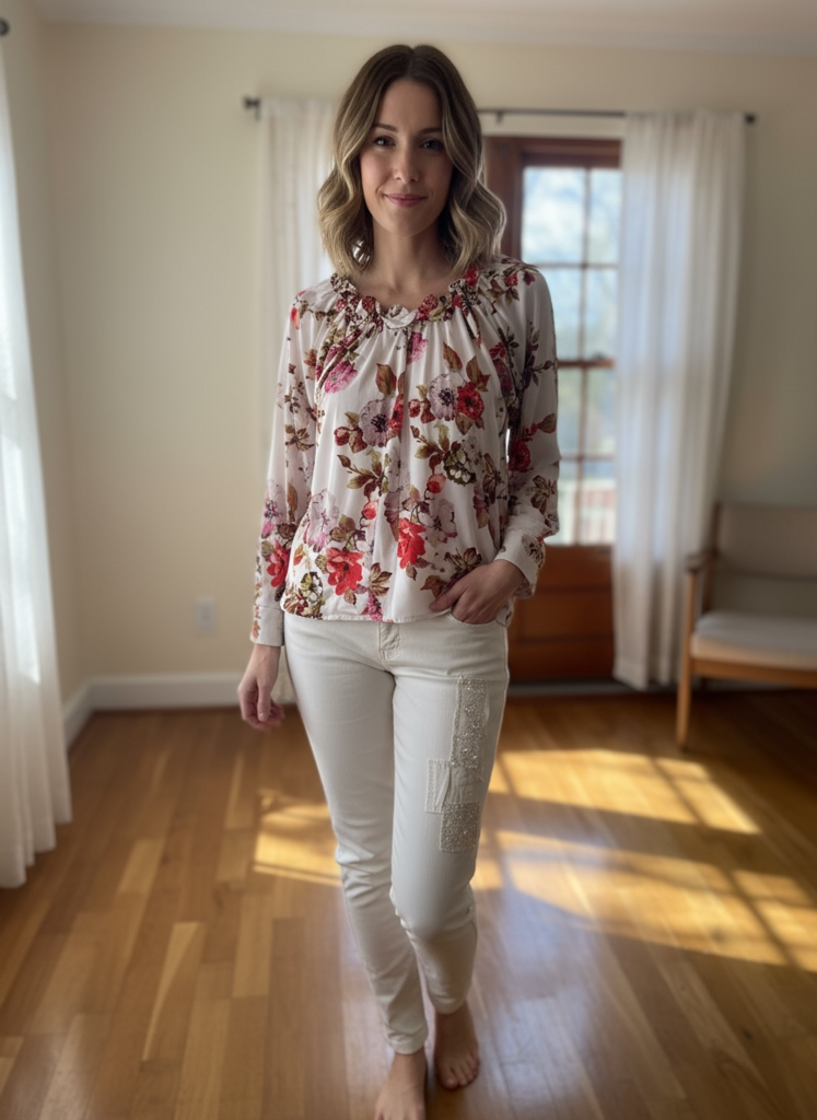 C|Dobbs Floral Jersey Blouses