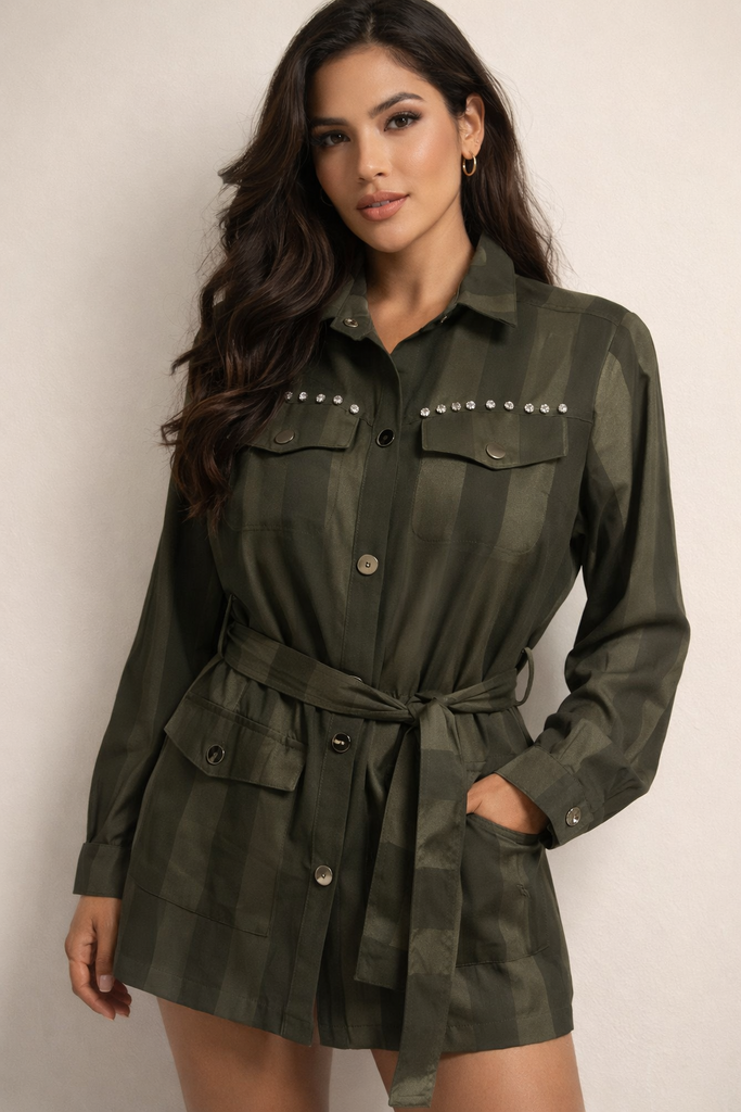 Nu Embellished Striped Jacket Dress