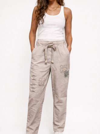 Draw String Relax Pants Biege S/M