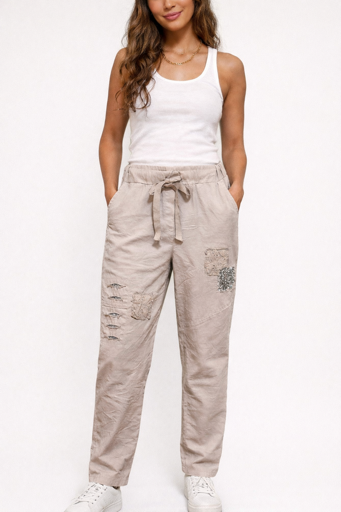 Draw String Relax Pants Biege S/M
