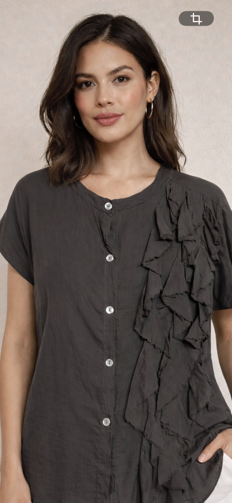 Cotton Sleeve Frill Blouse Brown S/M