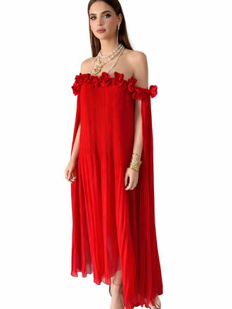 Red Pleated Long Dress S/M Red Pleated Long Dress S/M