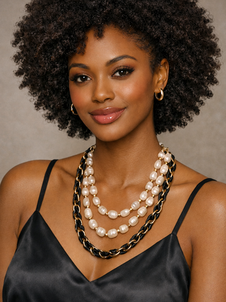 Pam Lazzarotto 3949 Leather/Pearls Necklace