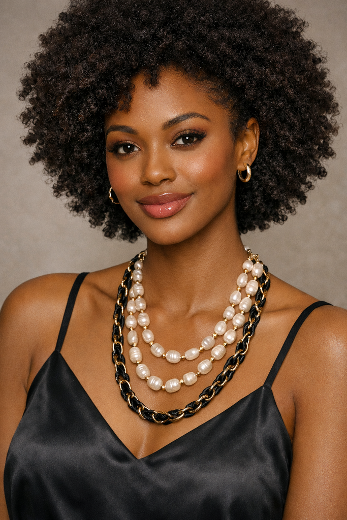 Pam Lazzarotto 3949 Leather/Pearls Necklace