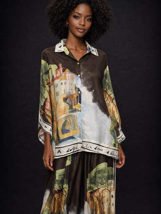 Two Piece Art Pant Suit O/S