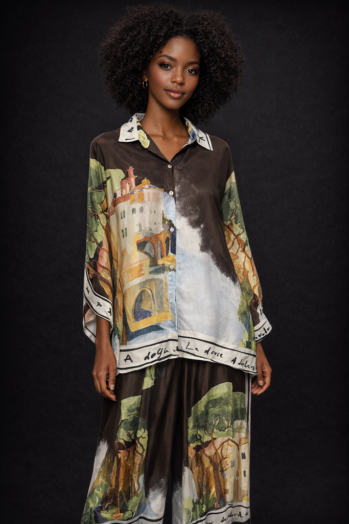 Two Piece Art Pant Suit O/S