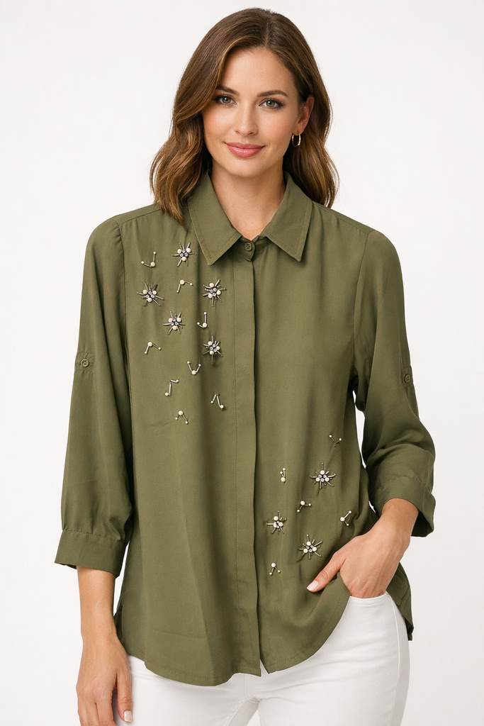 Army Green Shirt w/ Sequence  M/L
