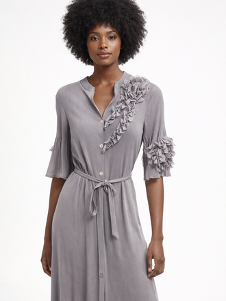 Gray Pleated  Flower Dress  S/M