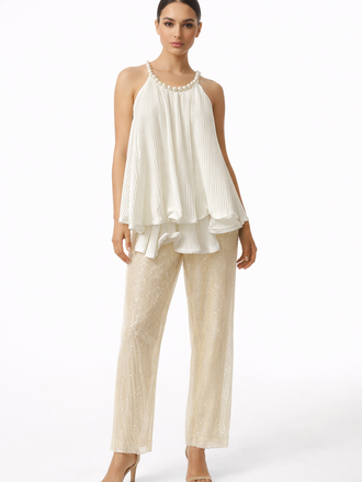 White Pleated Pearl Top S/M
