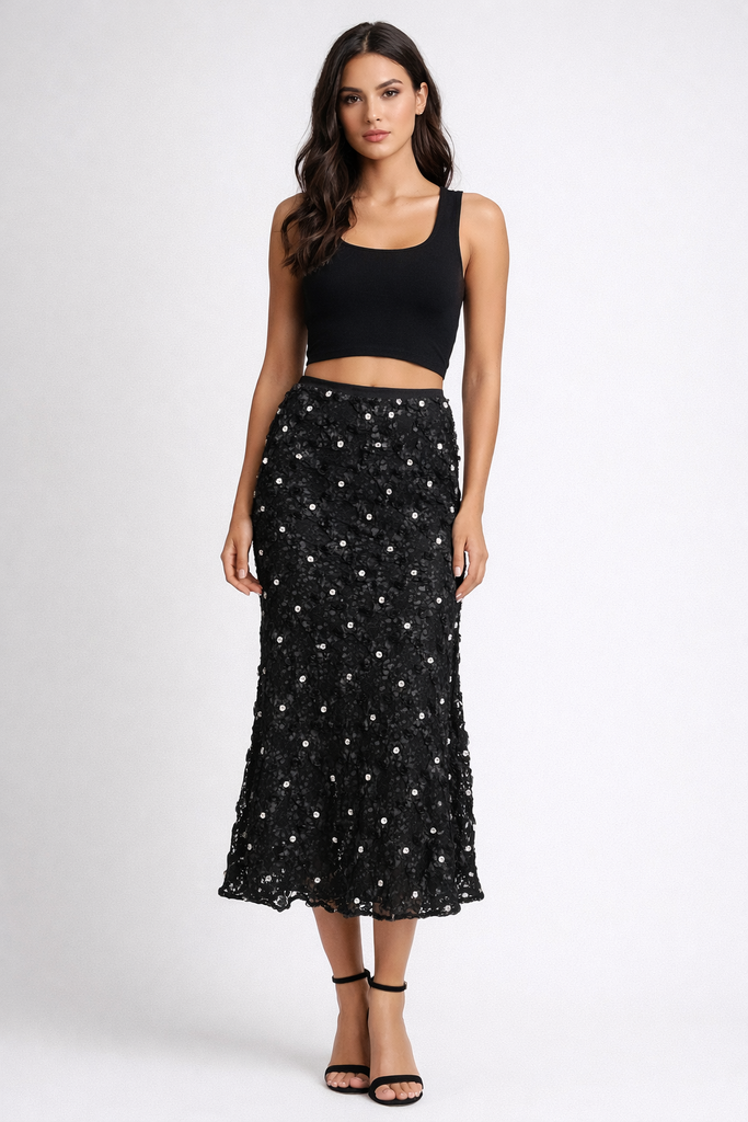 Black Long Sequence Skirt M/L