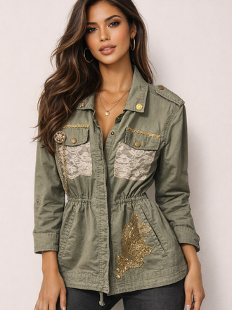 Giulia Blasi Army Green Jackets w/ lace  Chain Broach