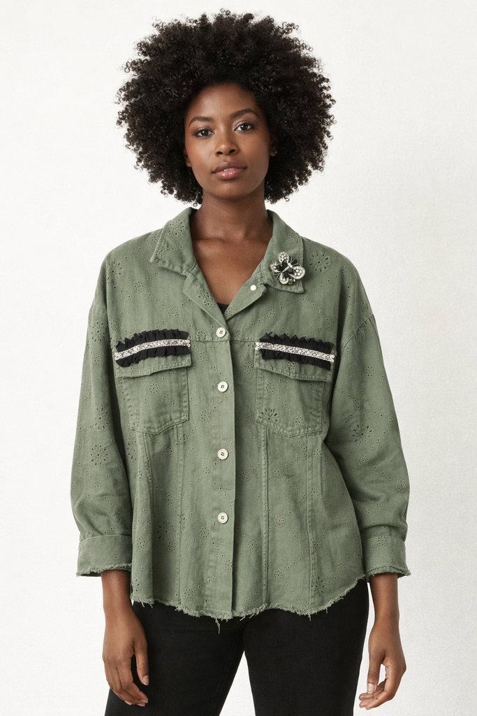 Giulia Blasi Lace Embellished Jacket Army Green  0/S